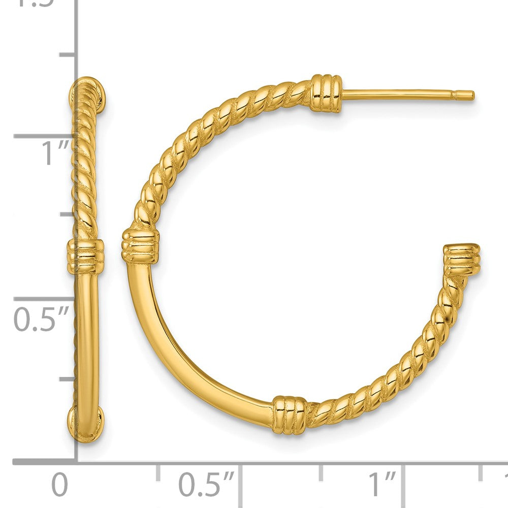 QE17985GP Sterling Silver Gold-tone Polished and Twisted 30.0mm Post C-Hoop Earrings