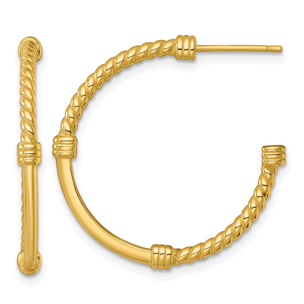 QE17985GP Sterling Silver Gold-tone Polished and Twisted 30.0mm Post C-Hoop Earrings