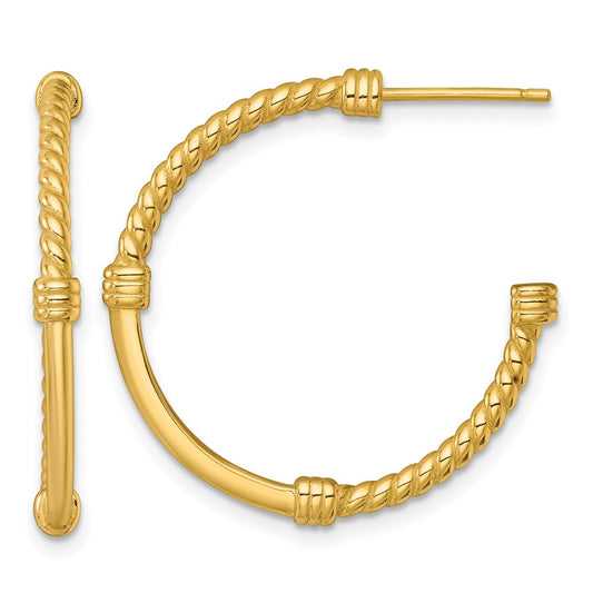 QE17985GP Sterling Silver Gold-tone Polished and Twisted 30.0mm Post C-Hoop Earrings