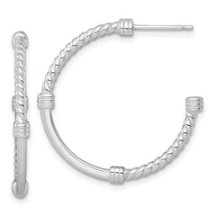 QE17985 Sterling Silver Rhodium-plated Polished and Twisted 30.0mm Post C-Hoop Earrings