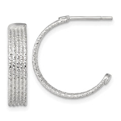 QE17986 Sterling Silver Polished and Textured 20x4.5mm Post C-Hoop Earrings