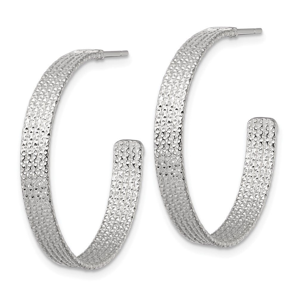 QE17988 Sterling Silver Polished and Textured 30x4.5mm Post C-Hoop Earrings