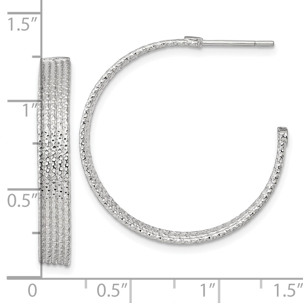 QE17988 Sterling Silver Polished and Textured 30x4.5mm Post C-Hoop Earrings