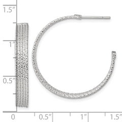 QE17988 Sterling Silver Polished and Textured 30x4.5mm Post C-Hoop Earrings