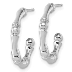 QE17989 Sterling Silver Rhodium-plated Polished Patterned 3mm x 17mm Post C-Hoop Earrings