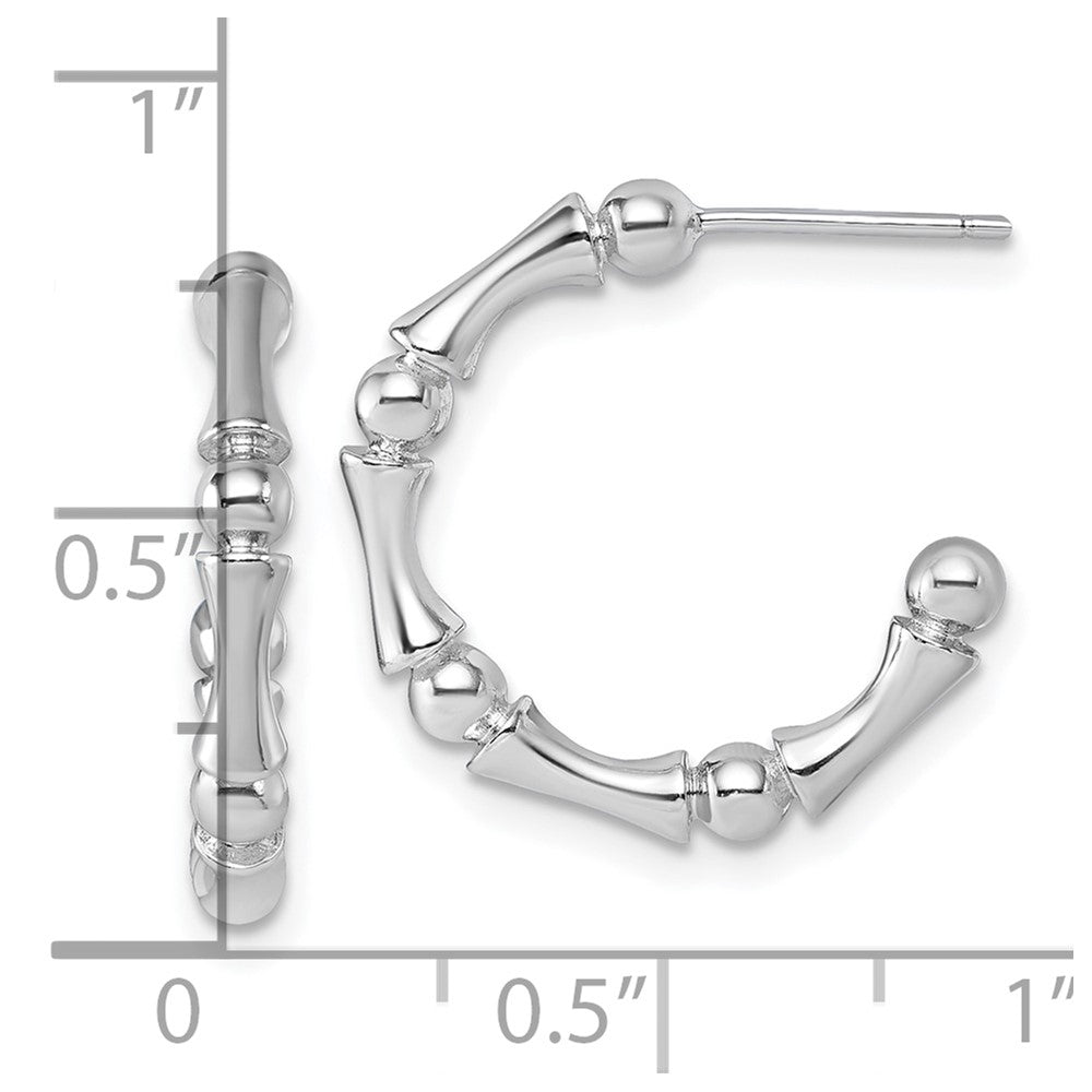 QE17989 Sterling Silver Rhodium-plated Polished Patterned 3mm x 17mm Post C-Hoop Earrings