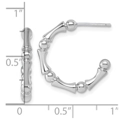 QE17989 Sterling Silver Rhodium-plated Polished Patterned 3mm x 17mm Post C-Hoop Earrings