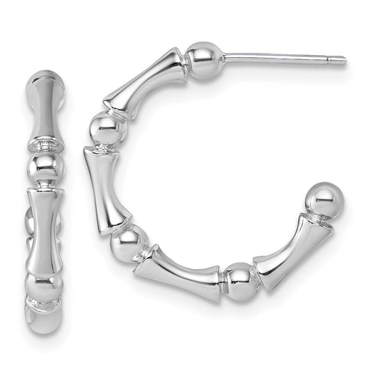 QE17989 Sterling Silver Rhodium-plated Polished Patterned 3mm x 17mm Post C-Hoop Earrings