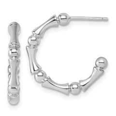 QE17989 Sterling Silver Rhodium-plated Polished Patterned 3mm x 17mm Post C-Hoop Earrings