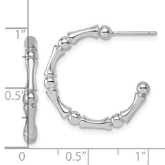 QE17990 Sterling Silver Rhodium-plated Polished Patterned 3mm x 23mm Post C-Hoop Earrings