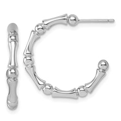 QE17990 Sterling Silver Rhodium-plated Polished Patterned 3mm x 23mm Post C-Hoop Earrings