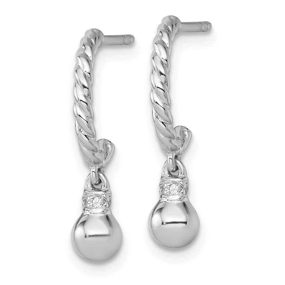 QE17991 Sterling Silver Rhodium-plated Polished and Twisted CZ Post J-Hoop Dangle Earrings