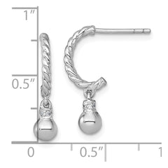 QE17991 Sterling Silver Rhodium-plated Polished and Twisted CZ Post J-Hoop Dangle Earrings
