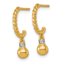 QE17991GP Sterling Silver Gold-plated Polished and Twisted CZ Post J-Hoop Dangle Earrings