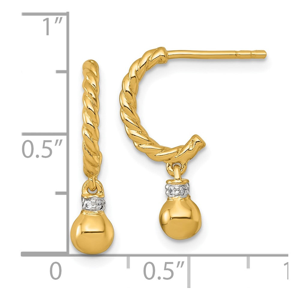 QE17991GP Sterling Silver Gold-plated Polished and Twisted CZ Post J-Hoop Dangle Earrings