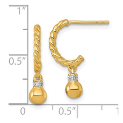 QE17991GP Sterling Silver Gold-plated Polished and Twisted CZ Post J-Hoop Dangle Earrings