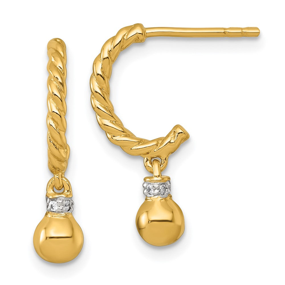 QE17991GP Sterling Silver Gold-plated Polished and Twisted CZ Post J-Hoop Dangle Earrings