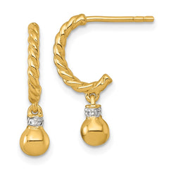 QE17991GP Sterling Silver Gold-plated Polished and Twisted CZ Post J-Hoop Dangle Earrings