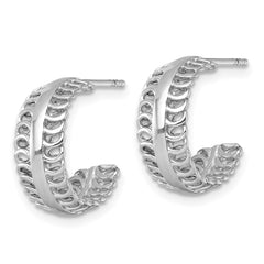 QE17992 Sterling Silver Rhodium-plated Polished Circle Pattern Edge C-Hoop Post Earrings