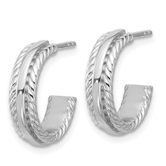 QE17993 Sterling Silver Rhodium-plated Polished and Grooved 4.5mm x 15mm C-Hoop Post Earrings