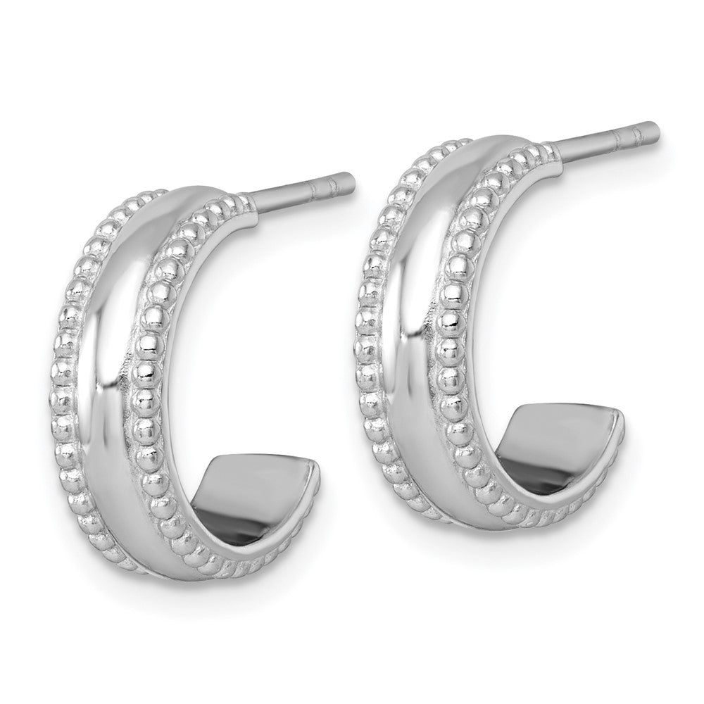 QE17994 Sterling Silver Rhodium-plated Polished Beaded 5.2 x 15mm C-Hoop Post Earrings