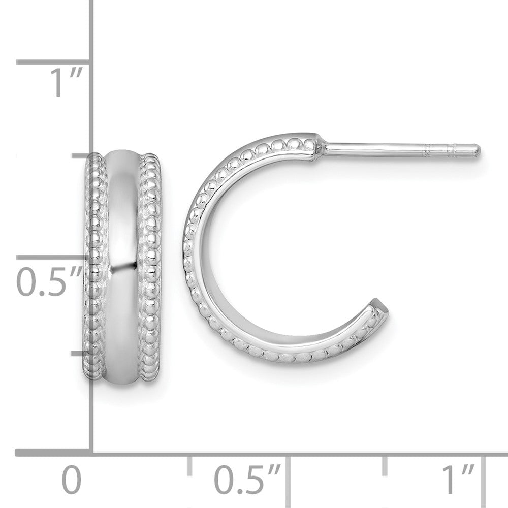 QE17994 Sterling Silver Rhodium-plated Polished Beaded 5.2 x 15mm C-Hoop Post Earrings