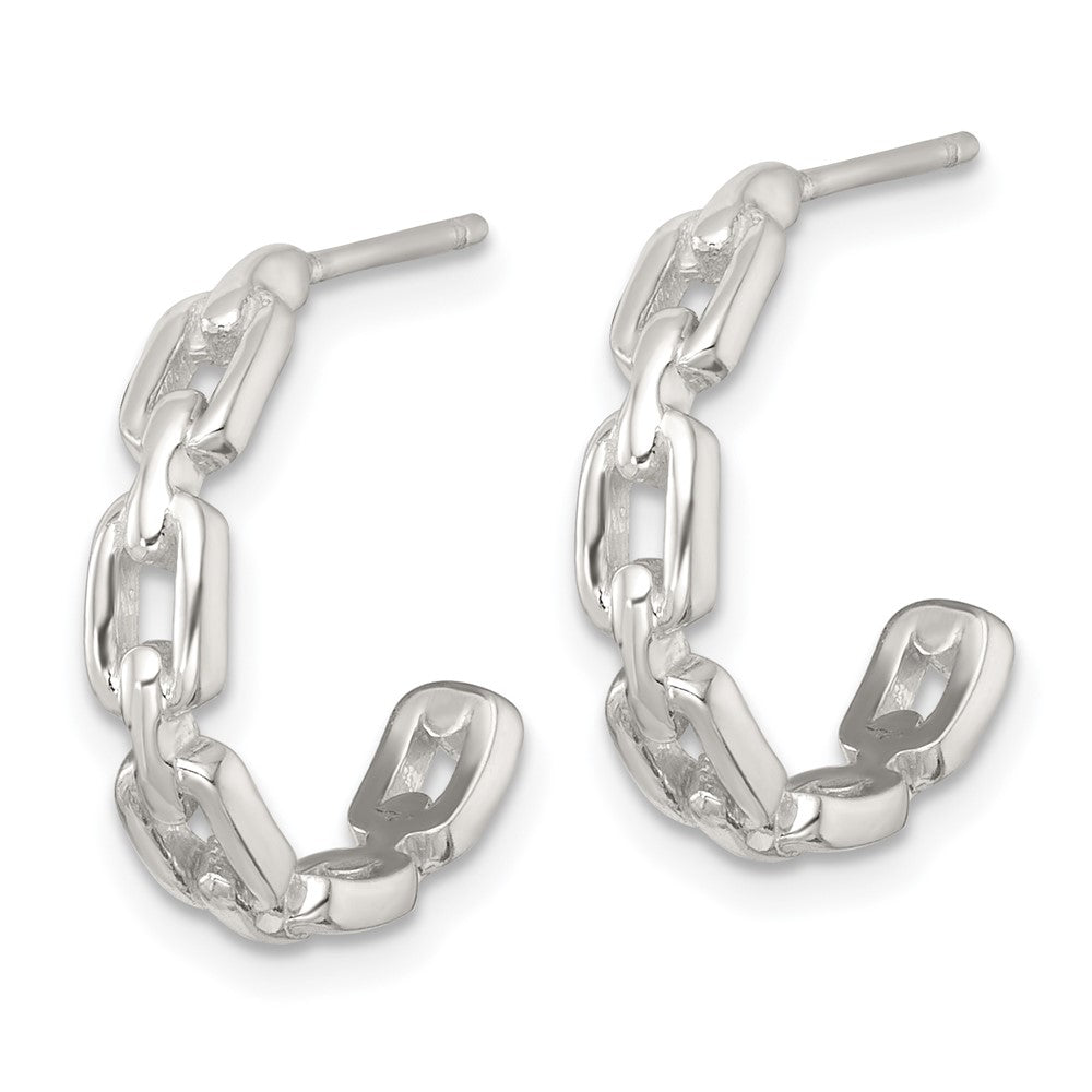 QE17996 Sterling Silver Polished Chain Link C-Hoop Post Earrings