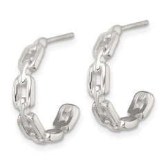 QE17996 Sterling Silver Polished Chain Link C-Hoop Post Earrings