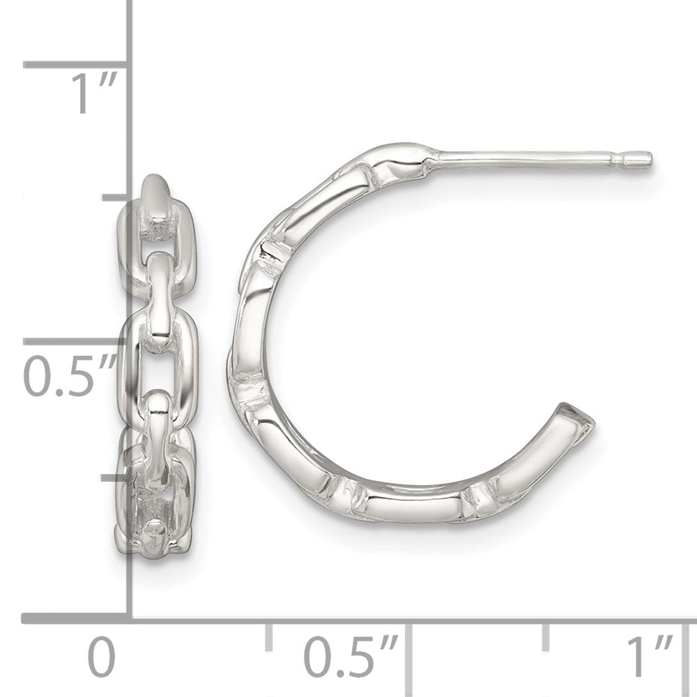 QE17996 Sterling Silver Polished Chain Link C-Hoop Post Earrings