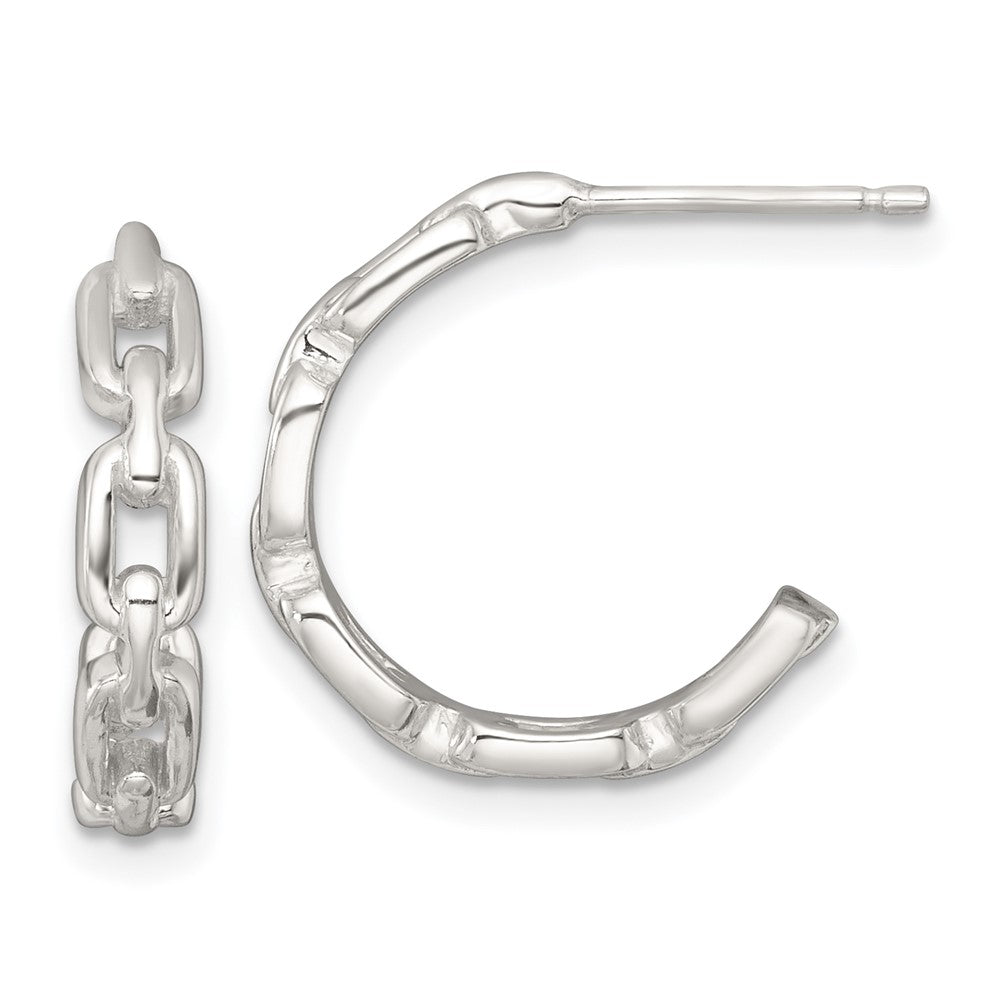 QE17996 Sterling Silver Polished Chain Link C-Hoop Post Earrings