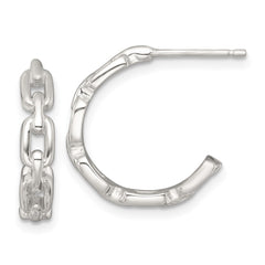 QE17996 Sterling Silver Polished Chain Link C-Hoop Post Earrings