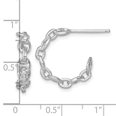 QE17997 Sterling Silver Rhodium-plated 4mm x 16mm Puffed Anchor/Mariner Link C-Hoop Post Earrings