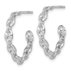 QE17998 Sterling Silver Rhodium-plated 4mm x 23mm Puffed Anchor/Mariner Link C-Hoop Post Earrings
