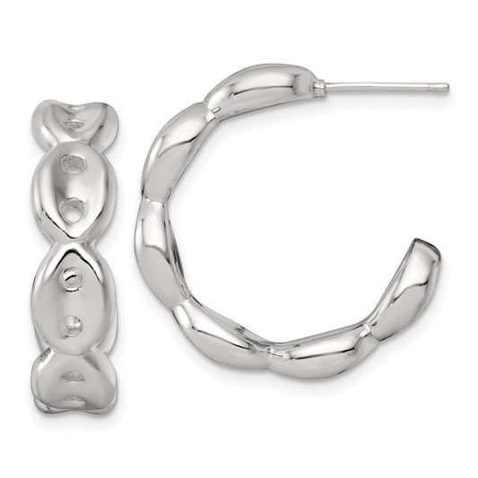 QE17999 Sterling Silver Polished 7.0mm Puffed Mariner/Anchor Link Post C-Hoop Earrings