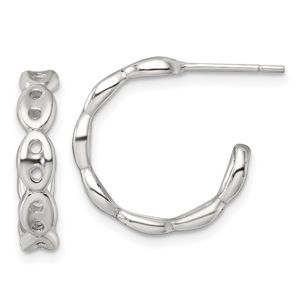 QE18000 Sterling Silver Polished 4.0mm Puffed Mariner/Anchor Link Post C-Hoop Earrings