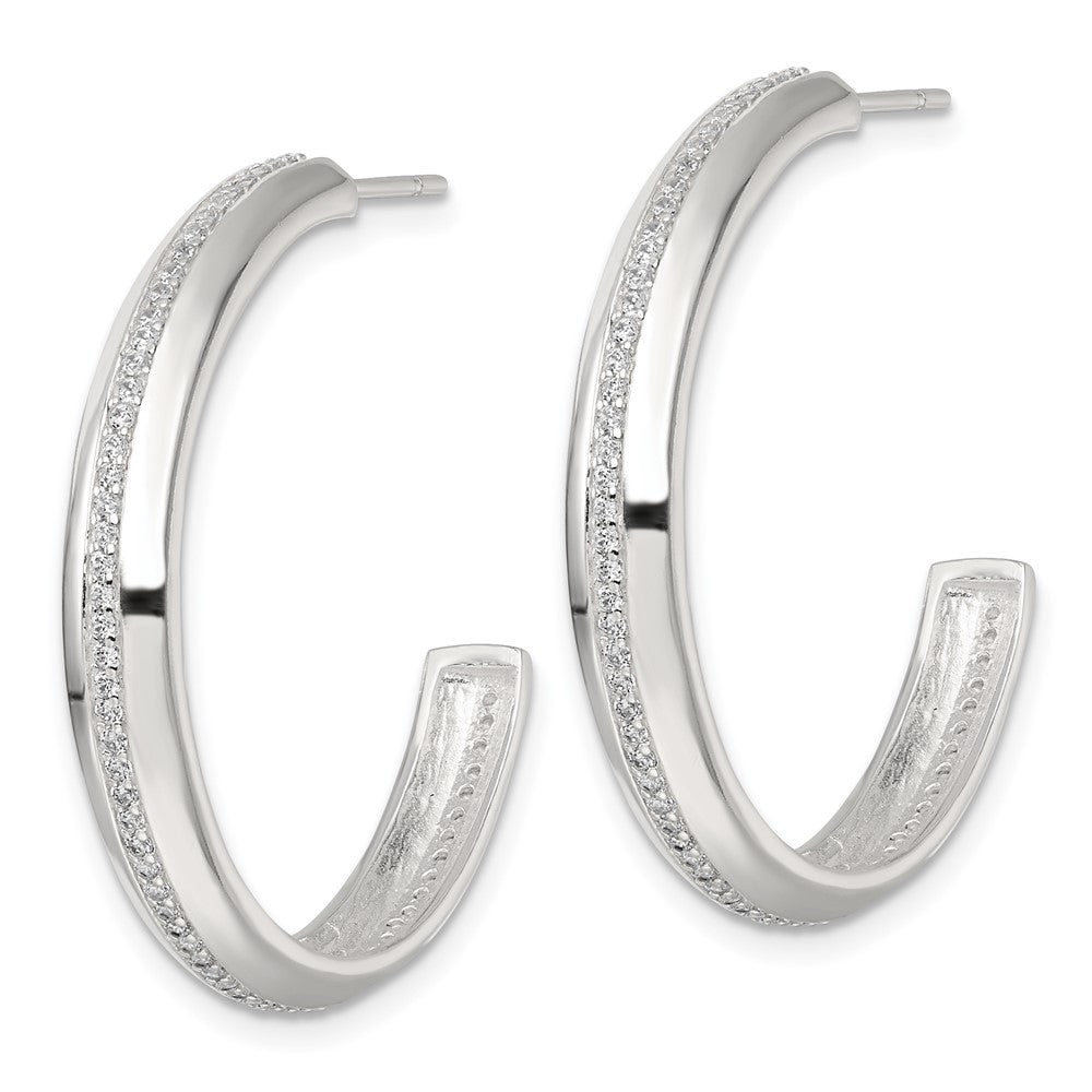 QE18002 Sterling Silver Polished 4.75mm CZ Post C-Hoop Earrings