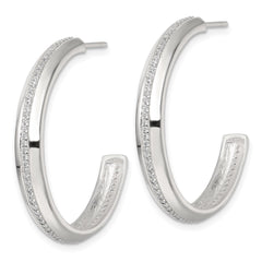 QE18002 Sterling Silver Polished 4.75mm CZ Post C-Hoop Earrings
