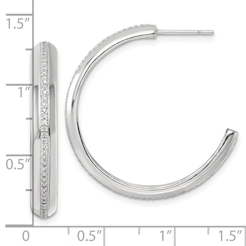 QE18002 Sterling Silver Polished 4.75mm CZ Post C-Hoop Earrings