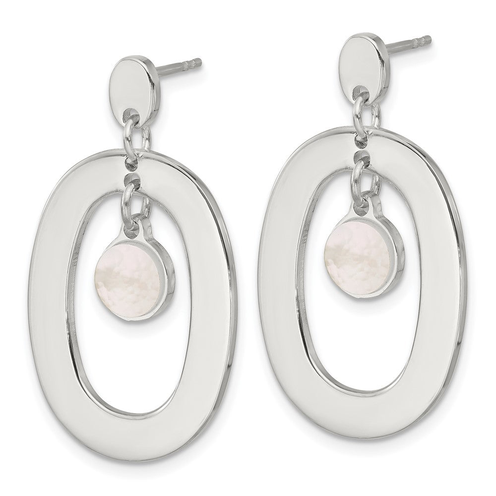QE18007 Sterling Silver Open Oval with Mother of Pearl Dangle Post Earrings