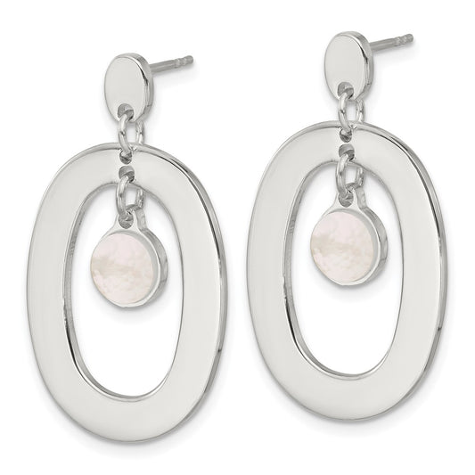 QE18007 Sterling Silver Open Oval with Mother of Pearl Dangle Post Earrings