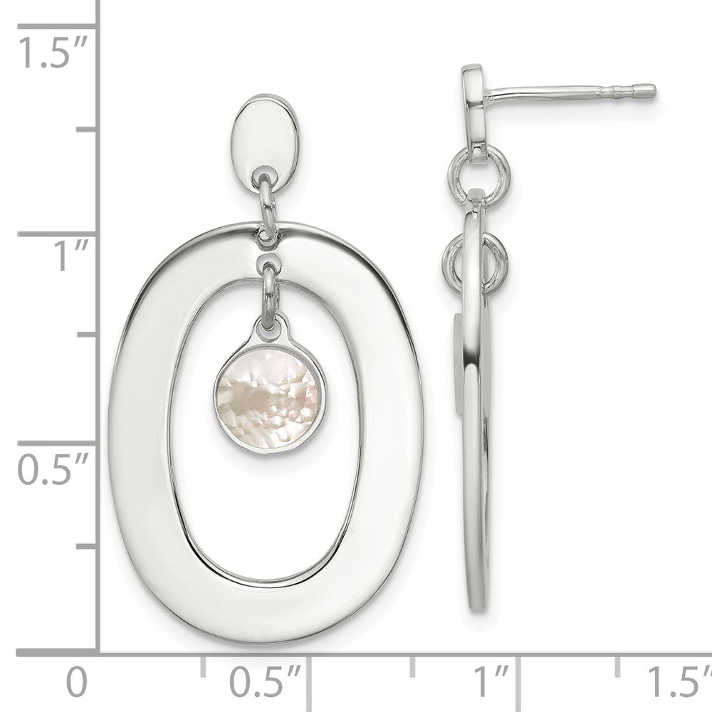QE18007 Sterling Silver Open Oval with Mother of Pearl Dangle Post Earrings