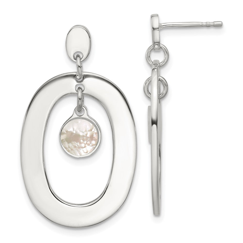 QE18007 Sterling Silver Open Oval with Mother of Pearl Dangle Post Earrings