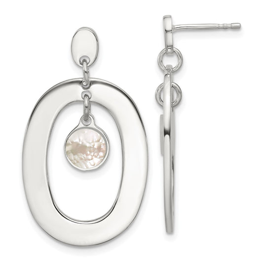 QE18007 Sterling Silver Open Oval with Mother of Pearl Dangle Post Earrings