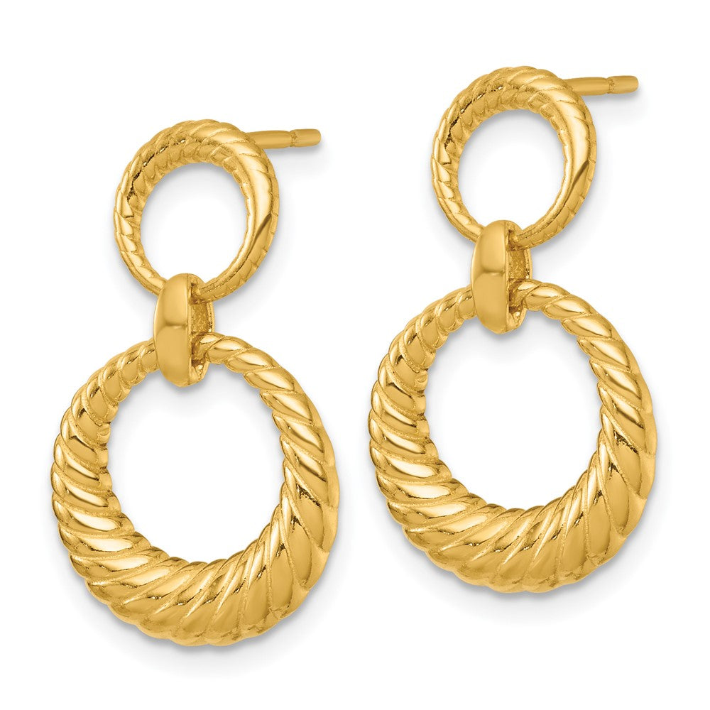 QE18009GP Sterling Silver Gold-tone Polished and Grooved Double Circle Doorknocker Post Dangle Earrings