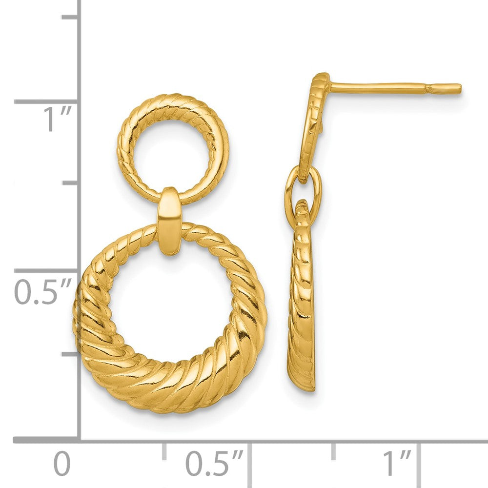 QE18009GP Sterling Silver Gold-tone Polished and Grooved Double Circle Doorknocker Post Dangle Earrings