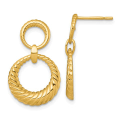 QE18009GP Sterling Silver Gold-tone Polished and Grooved Double Circle Doorknocker Post Dangle Earrings