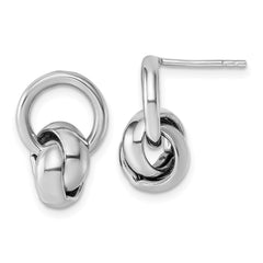 QE18013 Sterling Silver Rhodium-plated Polished Love Knot Dangle Post Earrings