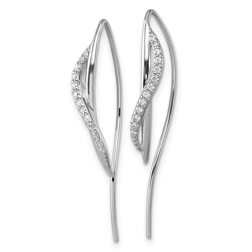QE18021 Sterling Silver Rhodium-plated CZ Swirl Polished Threader Earrings
