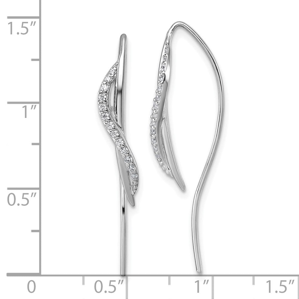 QE18021 Sterling Silver Rhodium-plated CZ Swirl Polished Threader Earrings
