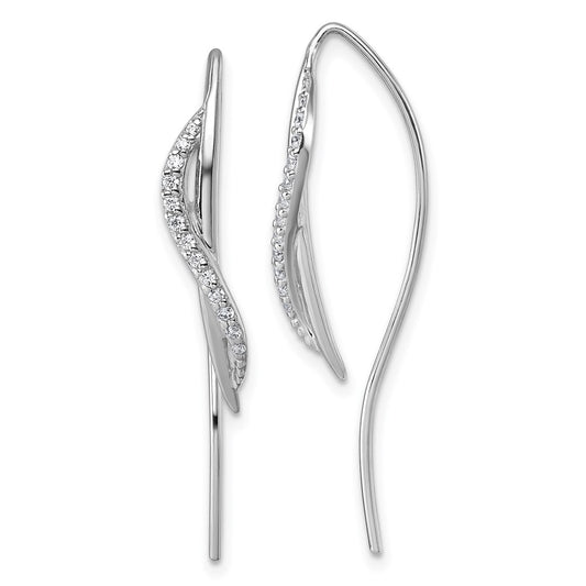 QE18021 Sterling Silver Rhodium-plated CZ Swirl Polished Threader Earrings